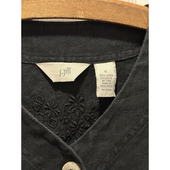 J. JILL 100% Linen Embroidered Jacket Womens Size Small Black CottageCore Boho - Picture 2 of 10